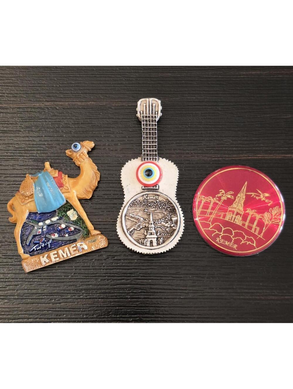 Kemer Turkey Souvenir Refrigerator Magnets Camel Guitar Scenic Lot Of 3 VGC